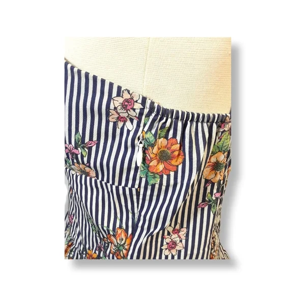 Iris Striped Tank Top Womens Fit & Flare Sleeveless Floral Bow Padded Low Cut-L - Picture 10 of 16